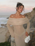 Girlary Women's Summer Slash Neck Sunscreen Maxi Dress 2024 Chic Long Sleeve Bodycon Knitted Vestidos Female Elegant Holiday Beachwear