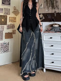 Girlary Women Denim Long Skirt Harajuku Y2k 2000s Vintage Skirts 90s Aesthetic Streetwear Fashion Korean Style A-Line Jean Skirt Clothes