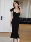 Girlary Spring and Summer New Women's Knitted Sling Hip Dress