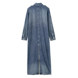 Girlary Spring and Autumn Long Midi Blue  Denim Dress Spring and Autumn Women's Wear Classic Simple Dress Fashion Casual Long Dress