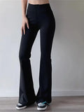 Girlary New High Waisted Button Solid Slim Straight Leg Pants Women Spicy Girl Fashion Casual Versatile Micro Flared Pants