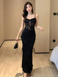 Girlary Black Lace Patchwork Sexy Elegant Dress Suspender Women's Summer Dress New