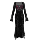 Girlary Dark Elegant Gothic Long Dresses Women Evening Dresses Aesthetic E-girl Lace Splice Sexy Split Alt Outfits Slim Party Club Dress