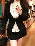 Girlary Japanese Gothic Knitted Cardigan Women Y2k Harajuku Long Sleeve White Shirt V-neck Hollowed Out Sexy Black Cardigan Top