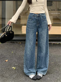 Girlary Fashion Spring New Jeans Pants Mopping Women Polka Dots 2024 Chic Wide Leg Straight Loose Daily Streetwear Denim