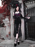 Girlary Dark Elegant Gothic Long Dresses Women Evening Dresses Aesthetic E-girl Lace Splice Sexy Split Alt Outfits Slim Party Club Dress