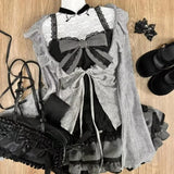 Girlary party look snspos Sweet Lolita Lace Up Ruffles Cardigan+ Sexy Slim Fit Strapless Vest Tops+ High Waist Ruched Skirts Early Autumn Three Piece Sets