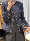 Girlary 2024 Autumn Winter American Retro Style Baggy Casual Blue Fashion Denim Jacket  Women's Long Sleeve Y2K Vintage Loose Jean Coat