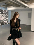 Girlary casual winter outfits Casual Autumn White Knitted Sweater Mini Dress Women Black Elegant Lady Dresses Fashion Party Pure Color One Piece Dress