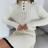 Girlary Women's Solid Knitted Pullover Skirt Sets Turndown Collar Sweater Long Sleeve Slim Sweaters with Short Skirts Elegant Women Sets