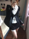 Girlary Japanese Gothic Knitted Cardigan Women Y2k Harajuku Long Sleeve White Shirt V-neck Hollowed Out Sexy Black Cardigan Top