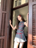 Girlary Spring New Girls Fashion Tank Top Women's Design Stripe Round Neck High Waist Skirt Two Piece Set Trendy Female Clothing