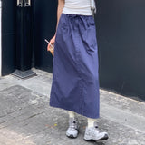 Girlary Cargo Skirt Vintage Solid Fashion Casual Streetwear Midi Skirts Harajuku Y2k Retro All-match Summer A-line Slit Skirt