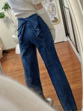 Girlary American Vintage Blue Jeans Women High Waist Streetwear Casual Wide Leg Pants Y2k New Pattern Bow Straight Leg Pants