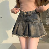 Girlary Vintage Denim Skirt Women Pleated Sexy Short Skirts Retro Korean Fashion Aesthetics Casual A-line Streetwear Jean Skirt