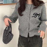 Girlary Korea Chic Spring Bow Embroidery Knitted Cardigans Women 2024 New Fashion Single Breasted O-neck jacquard Sweater Knitwear Coat