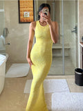 Girlary See-Through Fashion Sleeveless Maxi Dress Female Casual Sequin Slim High Waist Streetwear Vest Clothes Women Long Dress