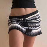 Girlary American Style Knitted Skirt Contrasting Color Lace-Up Striped Printed Hip Skirt Slim Fit Wool Knit Hot Girl Skirt