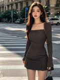 Girlary French Socialite's Small Fragrant Style Dress for Women's Autumn New Style Single Breasted Slimming Dresses Ins Female Clothing