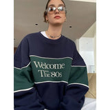 Girlary Vintage Sweatshirts Women American 90s Retro Preppy Style Pullovers Oversized Aesthetic Casual Female Korean Streetwear