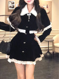 Girlary Gothic Vintage Sweet 2 Piece Set Aesthetics Cute Cloak + Long Sleeve Y2k Mini Dress Party Lolita Lace Dress Fashion Set Woman