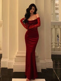 Girlary Sexy Velvet Bodycon Wedding Party Dresses Women Elegant Hollow Out Formal Occasion Evening Prom Robe Summer Long Vestidos