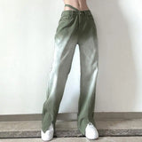 Girlary Streetwear Fashion Women Gradient Jeans Spring Autumn Hip Hop Loose Trousers High Waist Loose Y2k Straight Wide Leg Split Pants