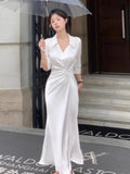 Girlary party look snspos Autumn White V-neck Shirt Dresses for Women Elegant Long Sleeve Slim Waist Mermaid Vestidos Casual Office Lady One Piece Dress