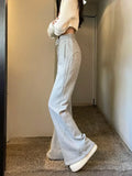 Girlary Korean Style Grey Brushed Pants Women Gyaru Kpop Wide Leg Flared Sweatpants Y2k American Retro Oversize Jogger Trousers