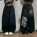 Girlary American Fashion Trend Joker Pattern Embroidered Loose Jeans Women Street Y2K New Hip Hop Oversized Wide-leg Pants Unisex Jeans