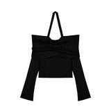 Girlary Fashion Solid Color Off Shoulder Slash Neck Sweaters Women Autumn Y2k Knitted Pullovers Korean Slim Casual Elegant Sueter Top