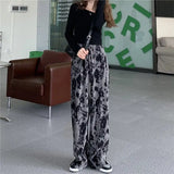 Girlary Korean Fashion Women Tie Dye Pleated Wide Leg Pants Spring Summer Elastic High Waist Versatile Loose Straight Casual Trousers