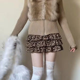 Girlary Leopard Print Sexy Mini Skirt Women Ruffle Y2k Vintage Harajuku Short Skirts Streetwear High Waist Layered Retro Skirt