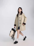 Girlary Fashion Commuting Loose Trench Coat Korean Style Elegant Midi-Length Women's Windbreaker Coat Casual Versatile Jacket Tops