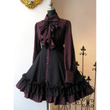 Girlary Autumn Elegant Lolita Black Gothic Women Lolita Dresses Big Size Bow Collar Pleated Lace Up Goth Vintage Chic Jurken Dress