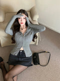 Girlary Sexy Long Sleeve Korean Autumn Clothes Women Top Gray Zipper Solid Slim Jackets Spring Hotsweet Fashion Lady Clothes Y2k