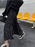 Girlary Korean Style Black Long Skirt Women Autumn Folds Casual High Waist Chic Elegant Skirts Y2k Streetwear Harajuku Vintage