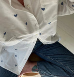 Girlary Heart Embroidered Shirts For Women Spring Turndown Collar Long Sleeve Loose Blouses Femme Casual Fashion Pocket Blouse 2024 New