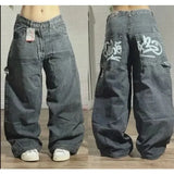 Girlary Y2K Vintage 90s Fashion Wing Pattern Baggy Jeans Women's New Harajuku Gothic High Waist Wide Leg Wide Trousers