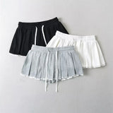 Girlary Summer Korean Fashion Black Mini Skirt Kawaii Y2k Clothes Lace Skirts for Woman High Waist Skirts with Lace Trim Drawstrings