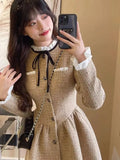 Girlary Slim Waist Korean Style Women Dress New Ruffled Bow Single Breasted Fashion Female Mini Dresses Sweet Elegant Streetwear