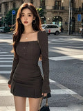 Girlary French Socialite's Small Fragrant Style Dress for Women's Autumn New Style Single Breasted Slimming Dresses Ins Female Clothing