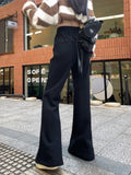 Girlary Korean Style Grey Brushed Pants Women Gyaru Kpop Wide Leg Flared Sweatpants Y2k American Retro Oversize Jogger Trousers