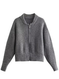 Girlary Casual Zipper Knitted Sweater for Women Round Collar Long Sleeve Cardigan Female 2024 Autumn Spring High Street Lady Top Jacket