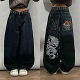 Girlary New American Trend Retro Hip-hop Embroidery Pattern Baggy Jeans For Men And Women Y2K Harajuku Gothic Wide Pants Streetwear