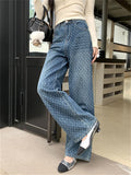 Girlary Fashion Spring New Jeans Pants Mopping Women Polka Dots 2024 Chic Wide Leg Straight Loose Daily Streetwear Denim