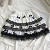 Girlary Lace Ruffles Cake Skirt Elastic High Waist Three Dimensional Bows Mini Skirts Punk Style A Line All Match Women Clothing