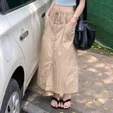 Girlary Cargo Skirt Vintage Solid Fashion Casual Streetwear Midi Skirts Harajuku Y2k Retro All-match Summer A-line Slit Skirt