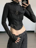 Girlary Gotrh Dark Techwear Fashion Cyber Gothic T-shirts Grunge Hooded Bodycon Zip Up Blouses Y2k Punk Black Streetwear Crop Tops Women