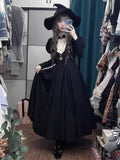 Girlary 2024 New Gothic Punk Dark Style Lolita Women's Dress Harajuku Vintage Black Long Bubble Sleeve Waist Cinched Dress Autumn Winter